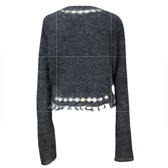 ELIE TAHARI Navy Blue Cardigan Gold Brass Rings Fringe Tassel Jacket.  Medium - Picture 4 of 9